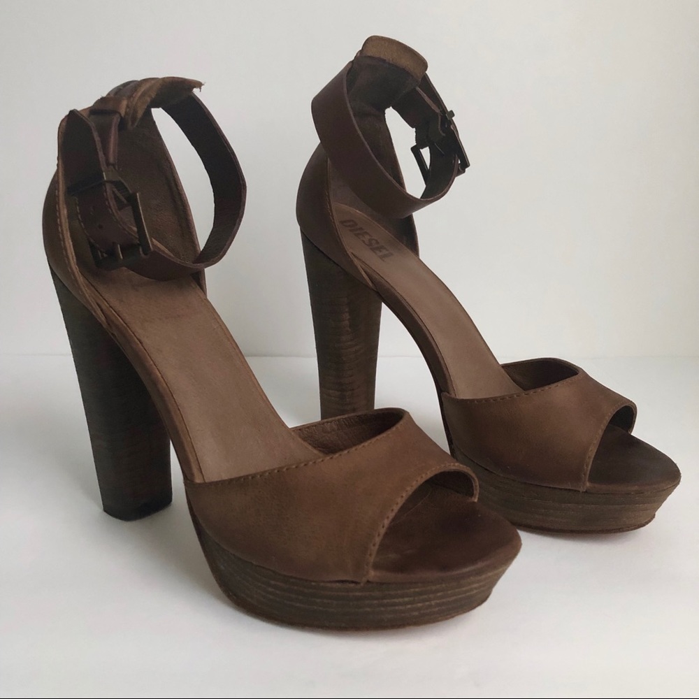 Diesel Brown Leather Tuileries Platform Heels 8.5